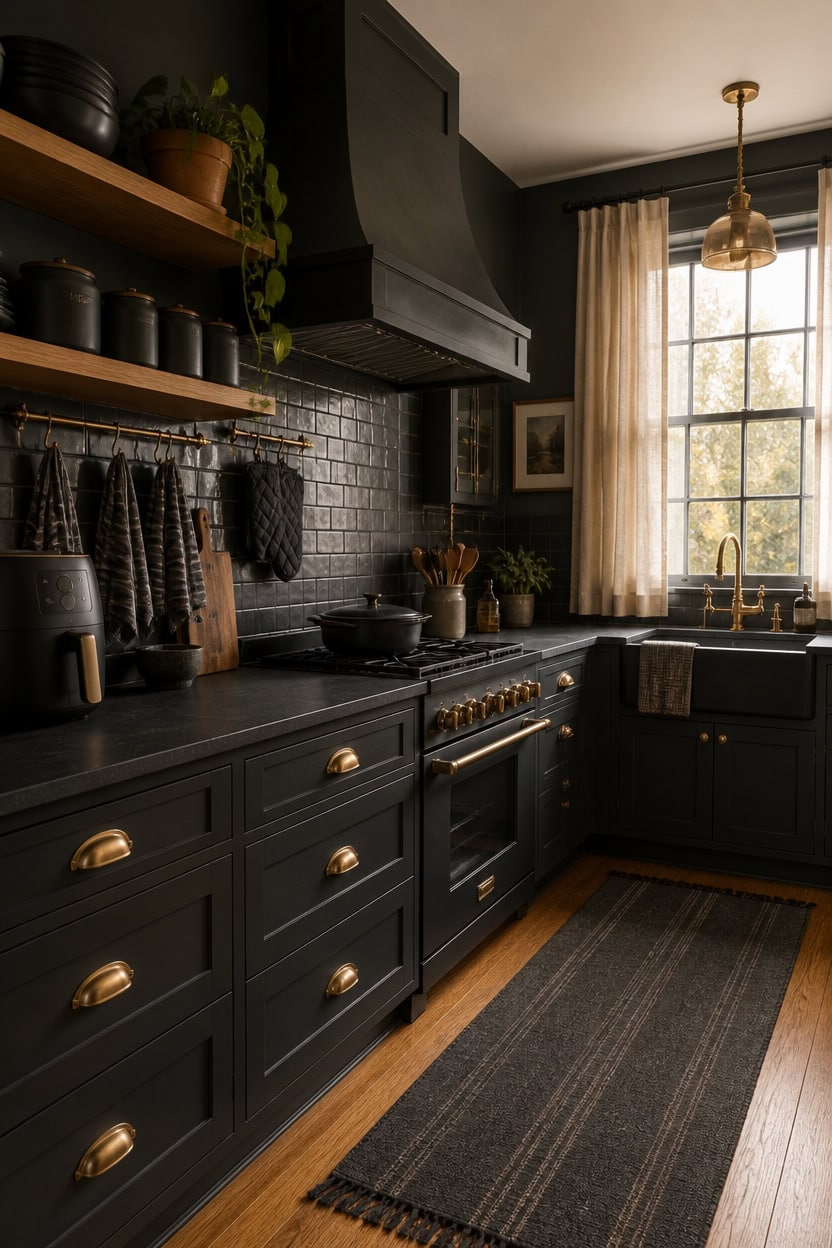charcoal accented staged kitchen