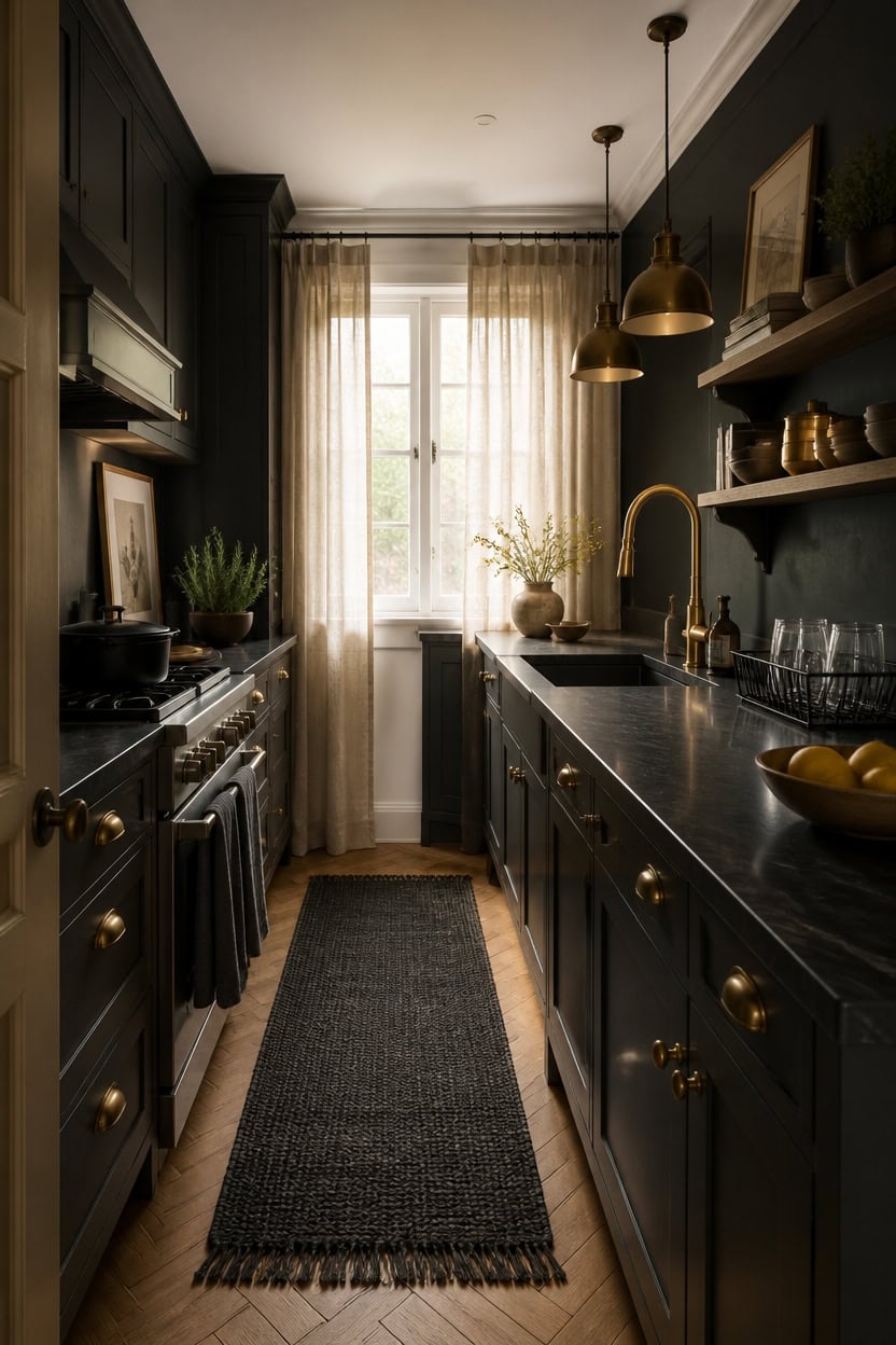 charcoal kitchen warm metals