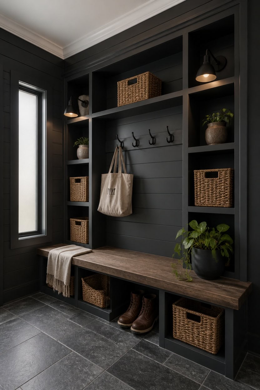 charcoal mudroom organized system