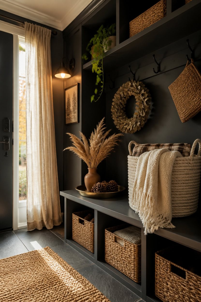 charcoal mudroom seasonal swaps
