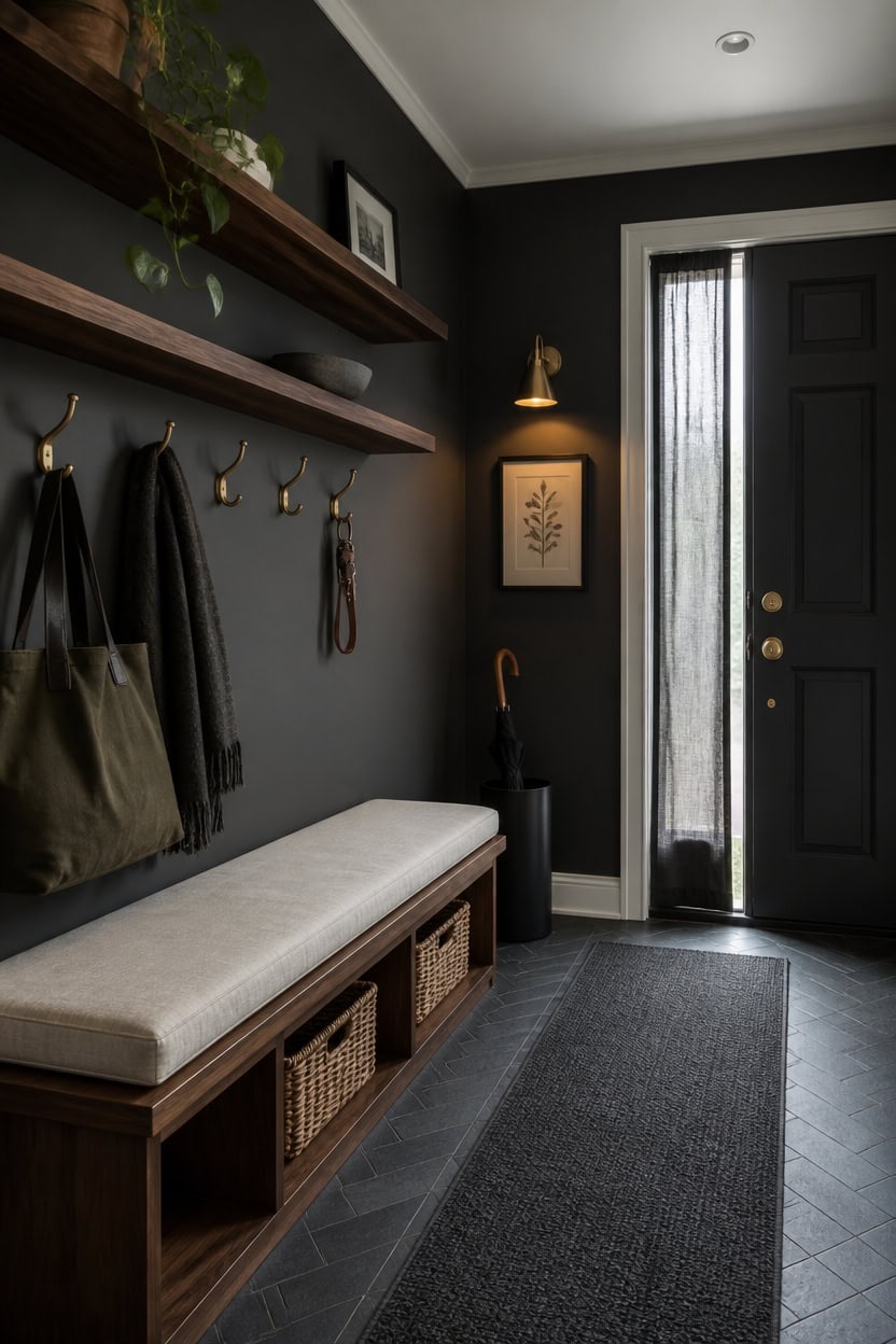 charcoal mudroom warm accents