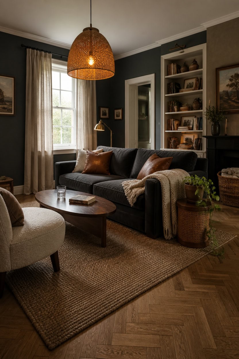 charcoal room warm materials