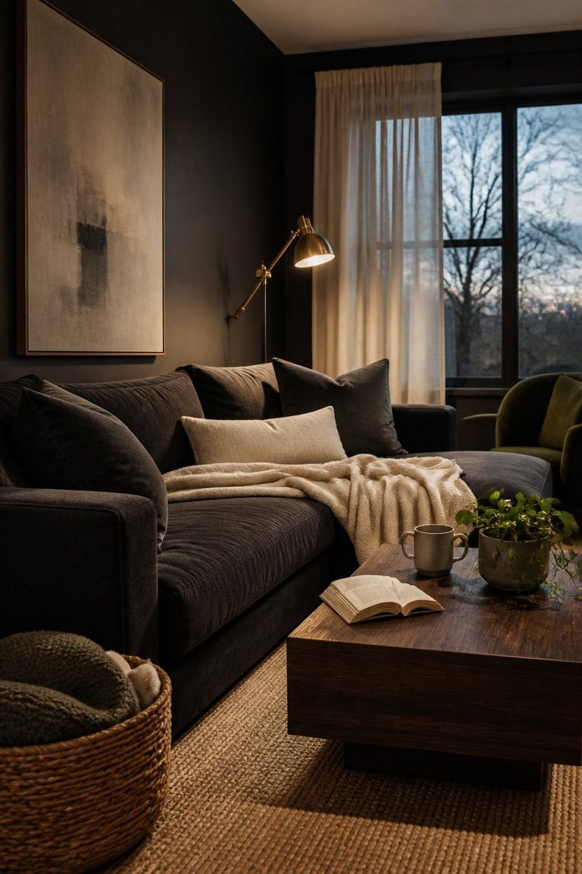 charcoal sofa ivory rug