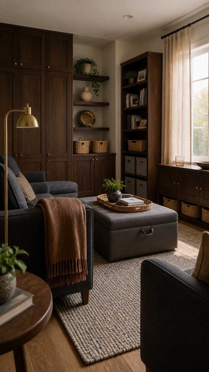 clean walnut focused built storage