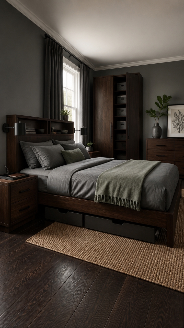 closed slate and walnut storage