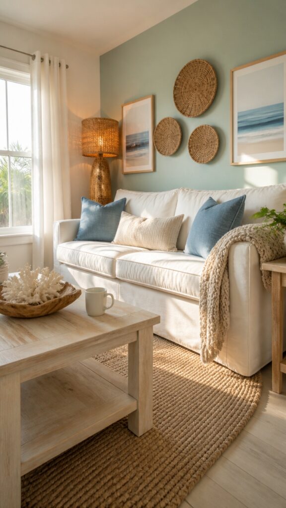 Why Soft Blue & Sandy Sand Living Room Designs Suit Women Who Wish Every Day Was a Beach Day