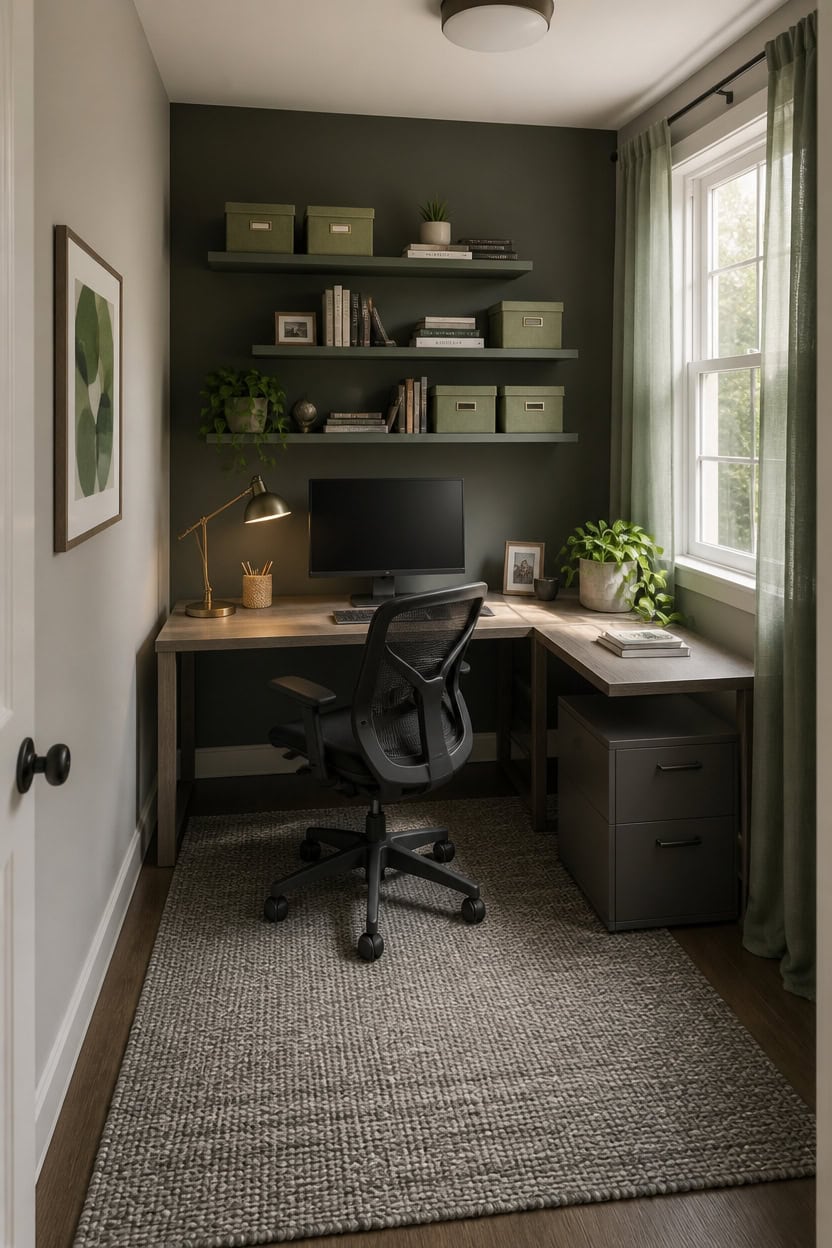 compact gray and green office