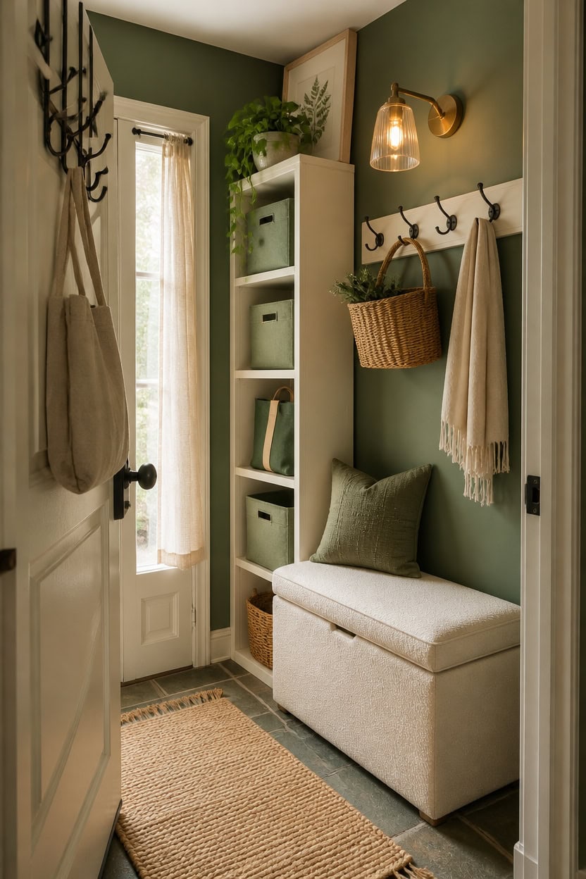 compact organized green entryway