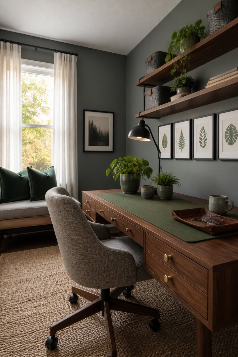 cool gray restorative green workspace
