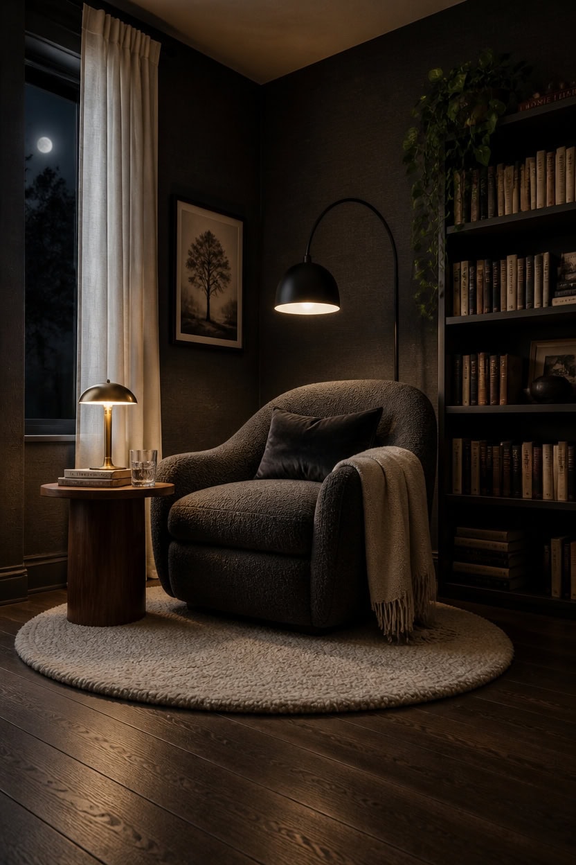 corner charcoal reading nook