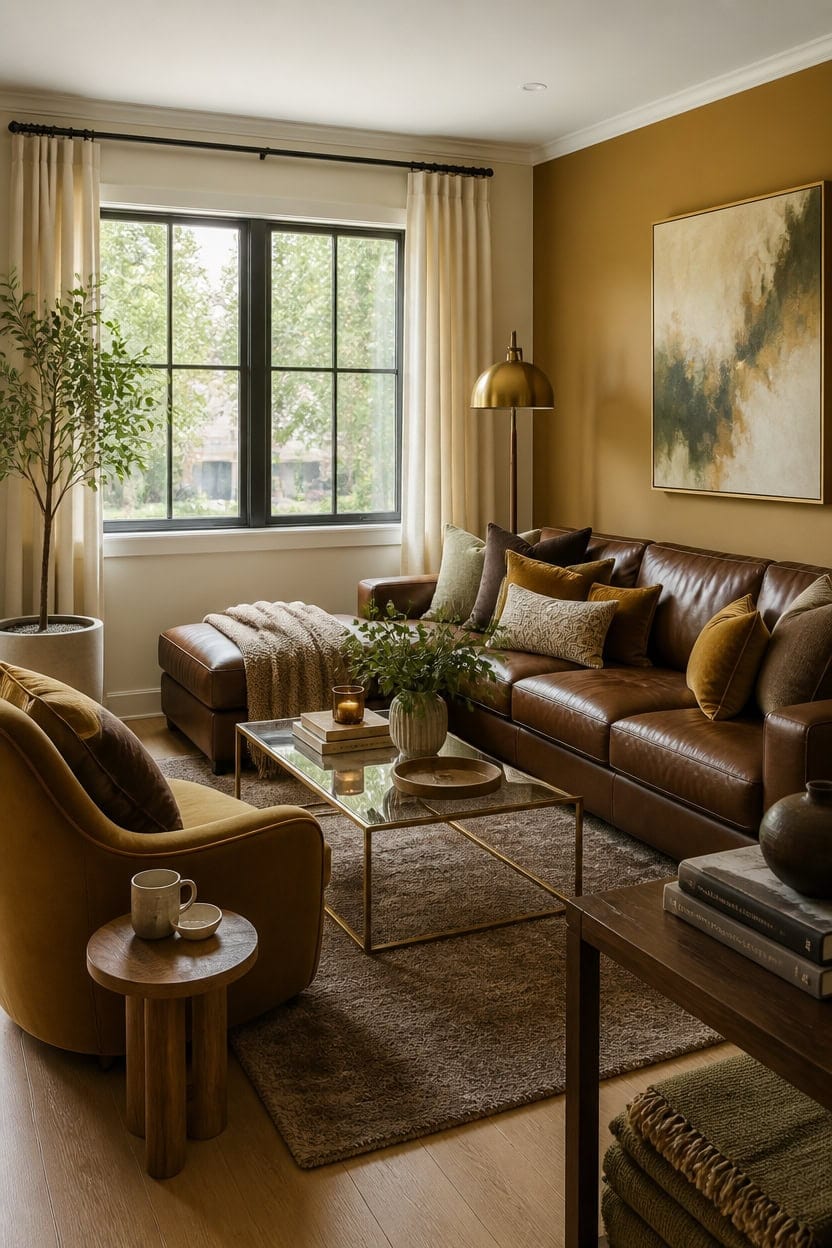 cozy luxe brown gold interiors
