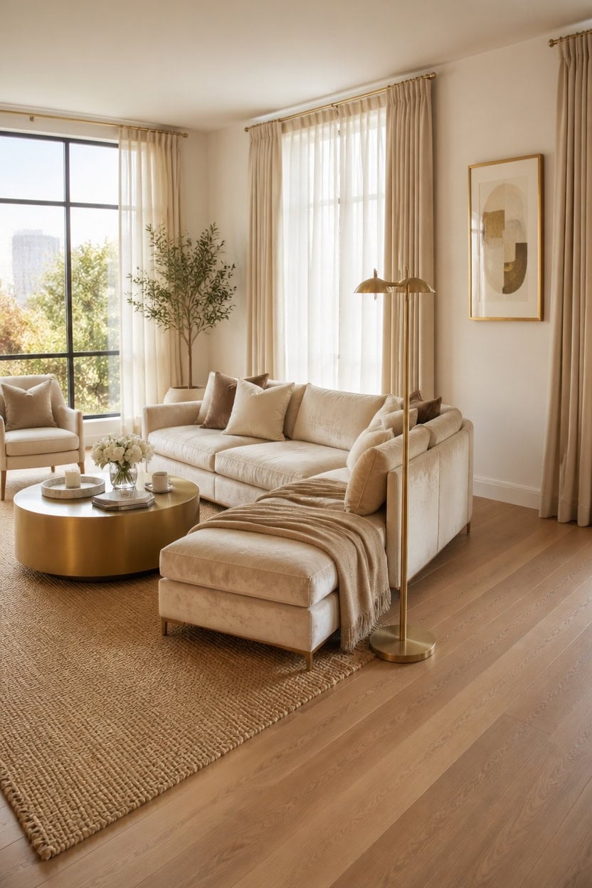 cream rug anchors gold
