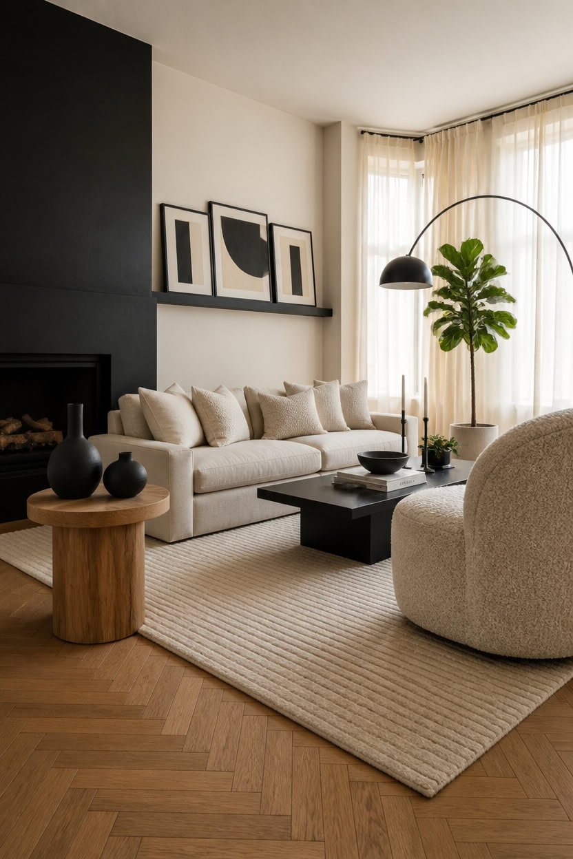 cream tones black accent contrast
