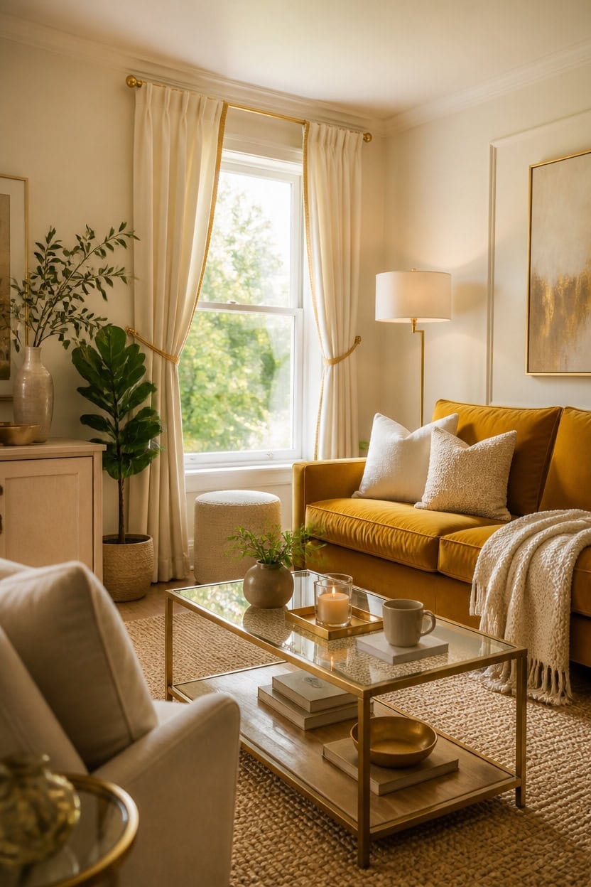 cream walls gold accents