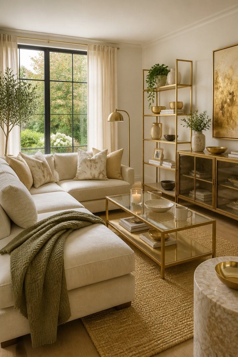 cream walls gold accents