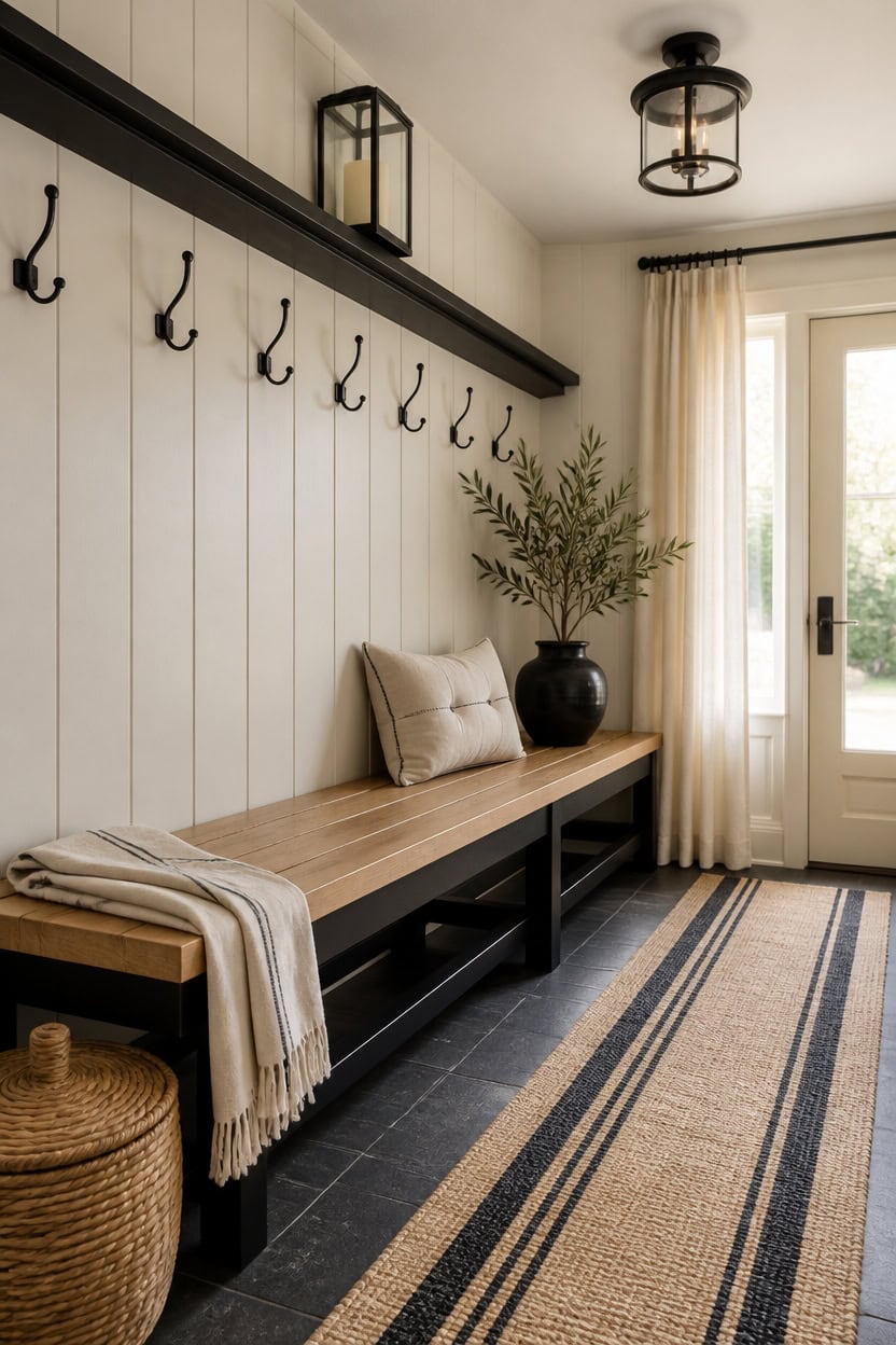 curated black and cream bench