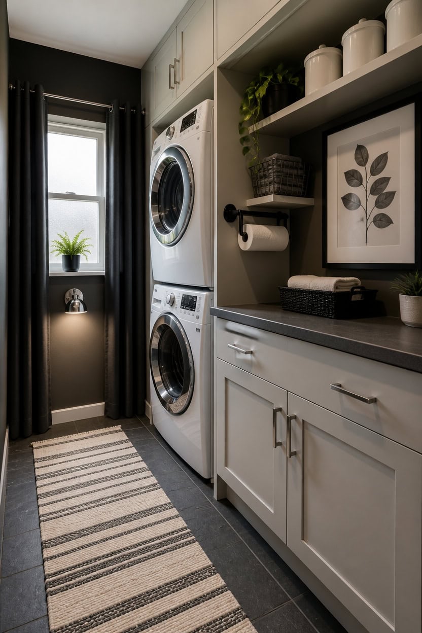 dark gray laundry room design
