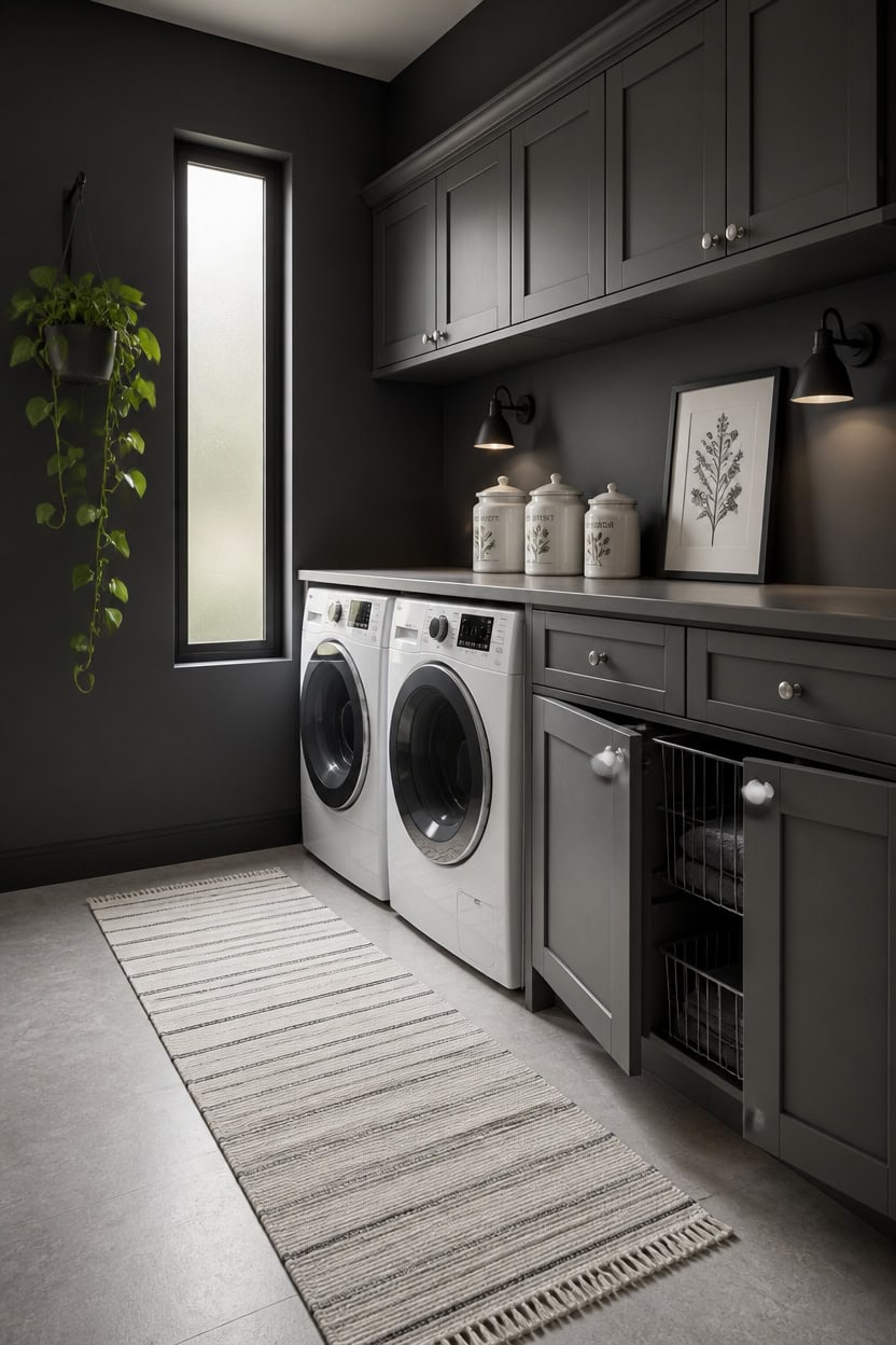 dark gray laundry room scheme
