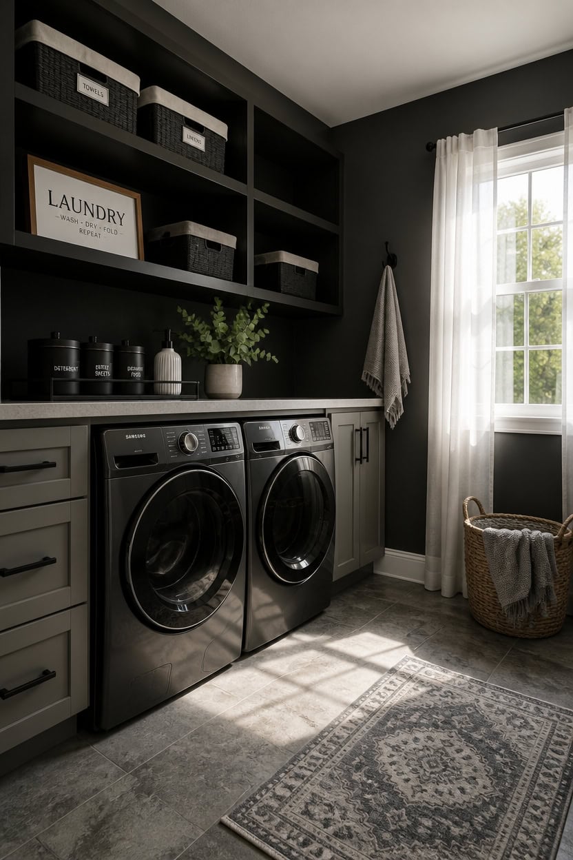 dark gray organized laundry styling