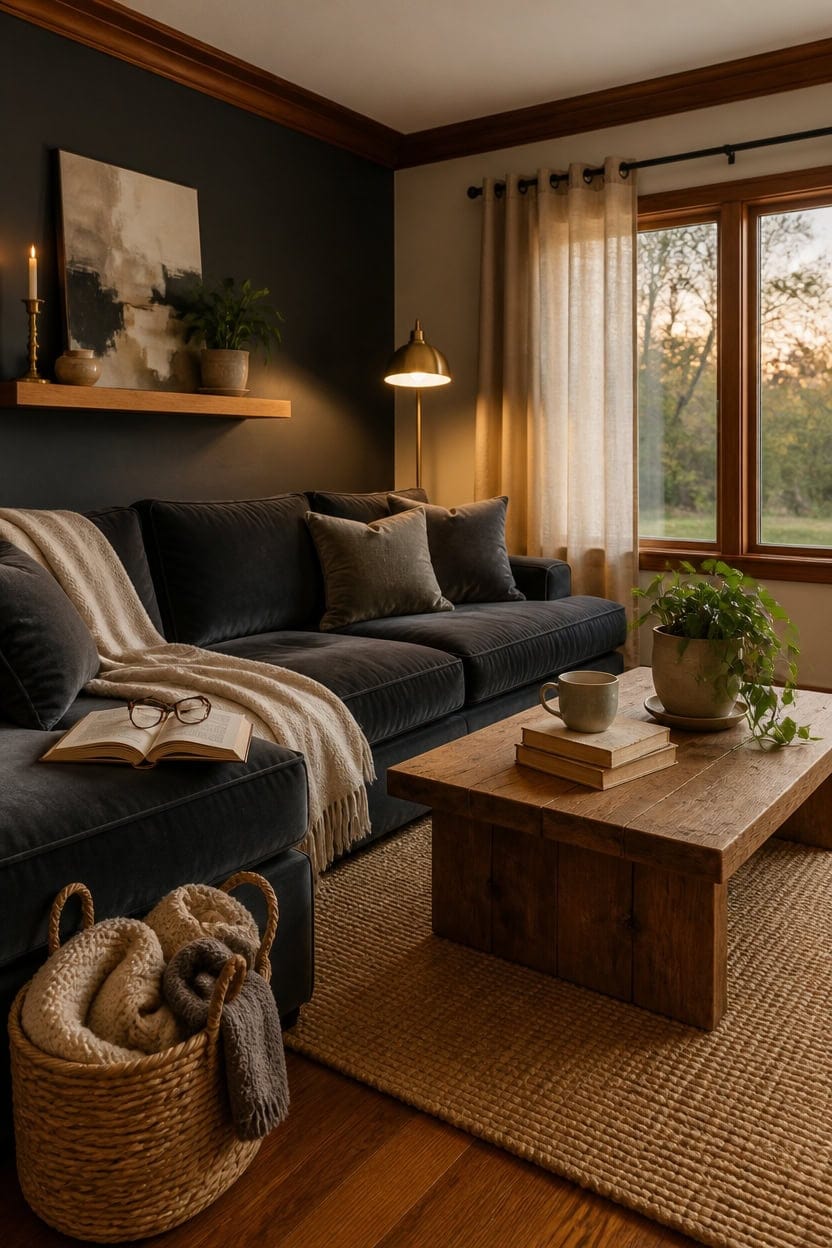 dark gray warm wood coziness