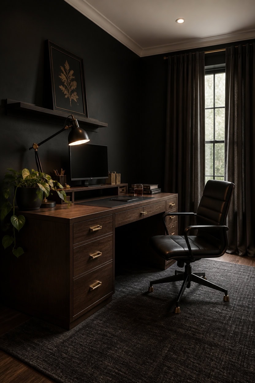 dark walnut moody workspace