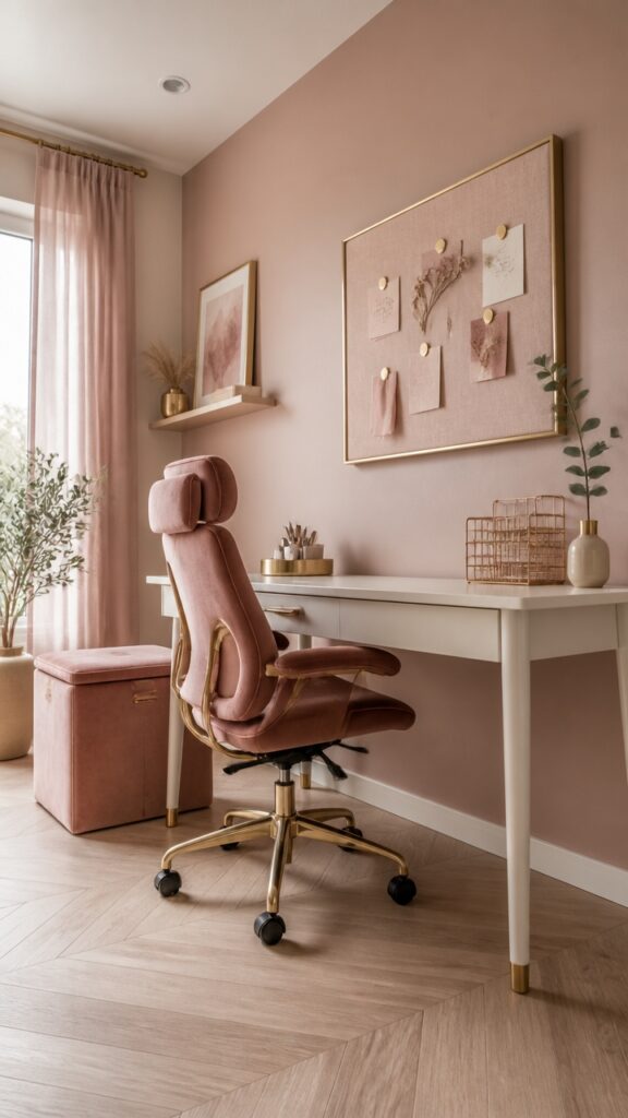The Secret to a Dusty Rose & Champagne Gold Home Office for Women Who Believe in Magic