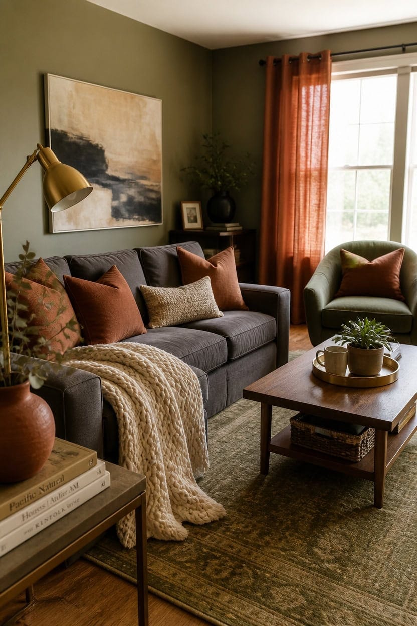 earthy accents for gray sofas