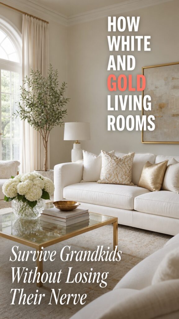 How White and Gold Living Rooms Survive Grandkids Without Losing Their Nerve