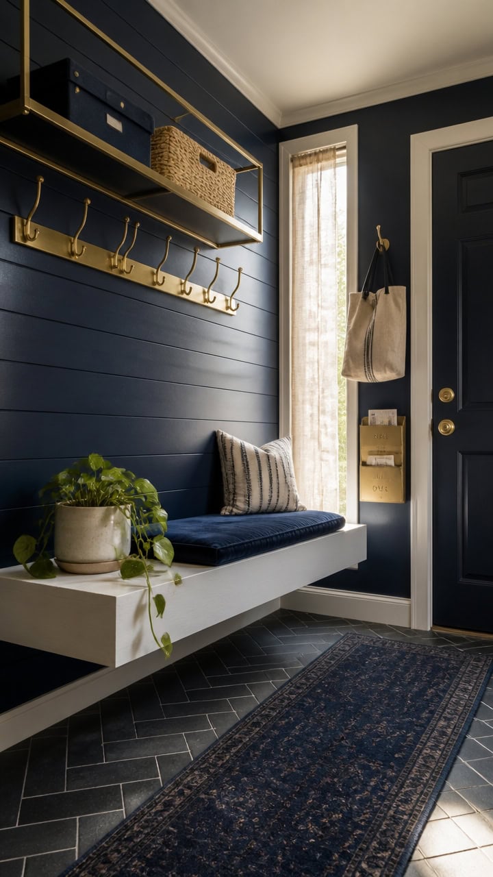 elegant nautical brass mudroom