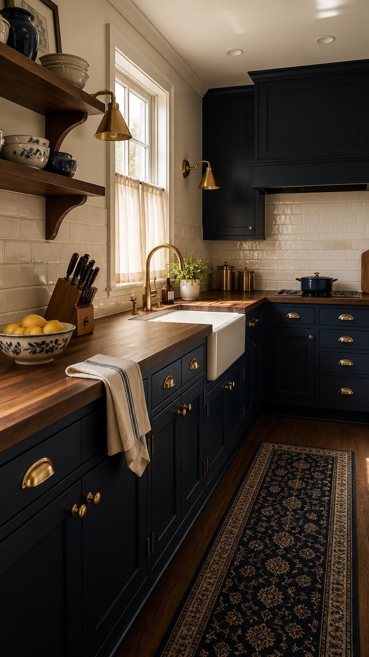 elegant navy brass kitchen style