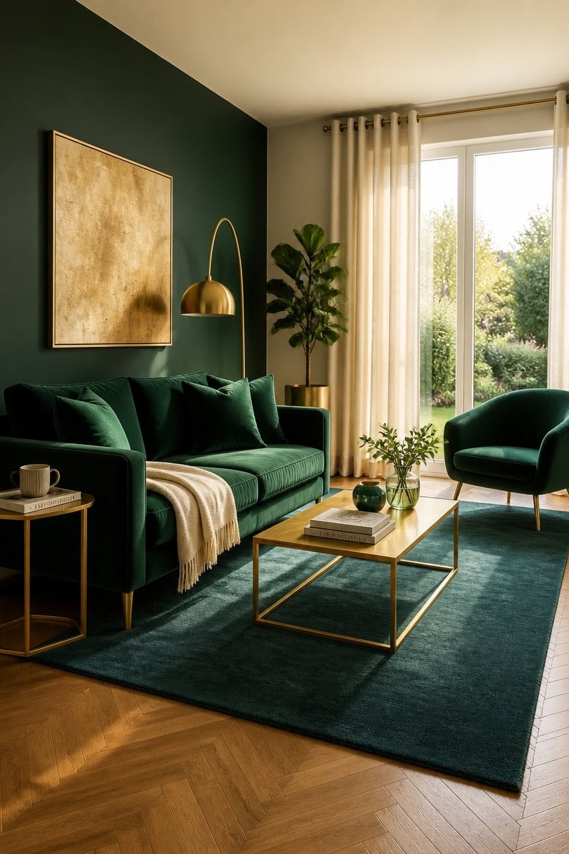 emerald gold minimalist living