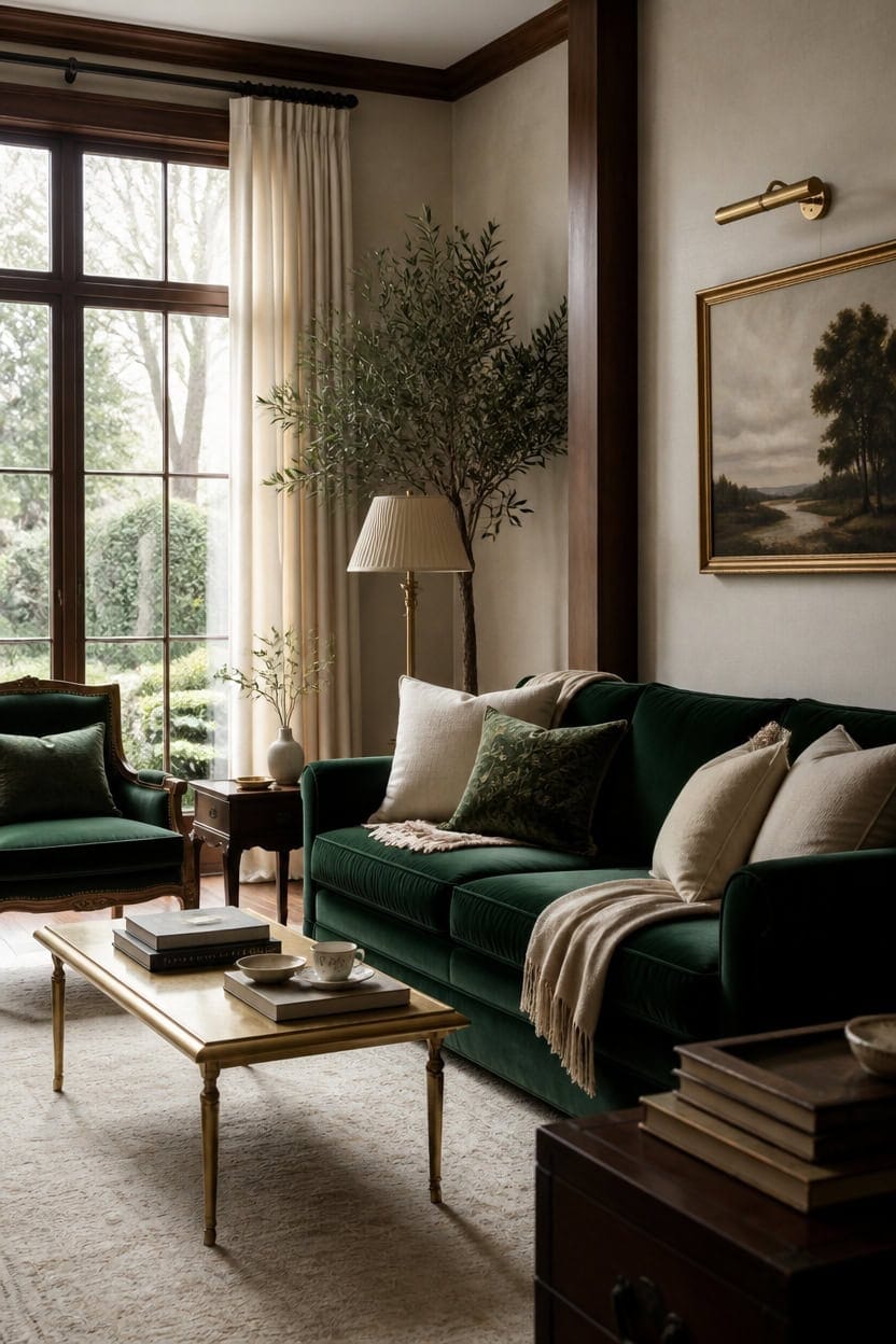 emerald gold old money room