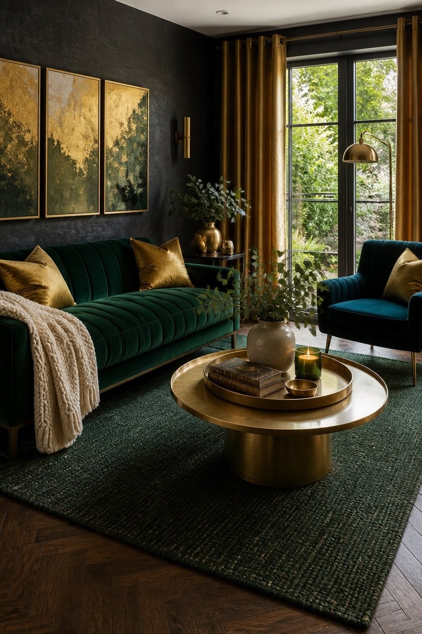 emerald gold textured living room