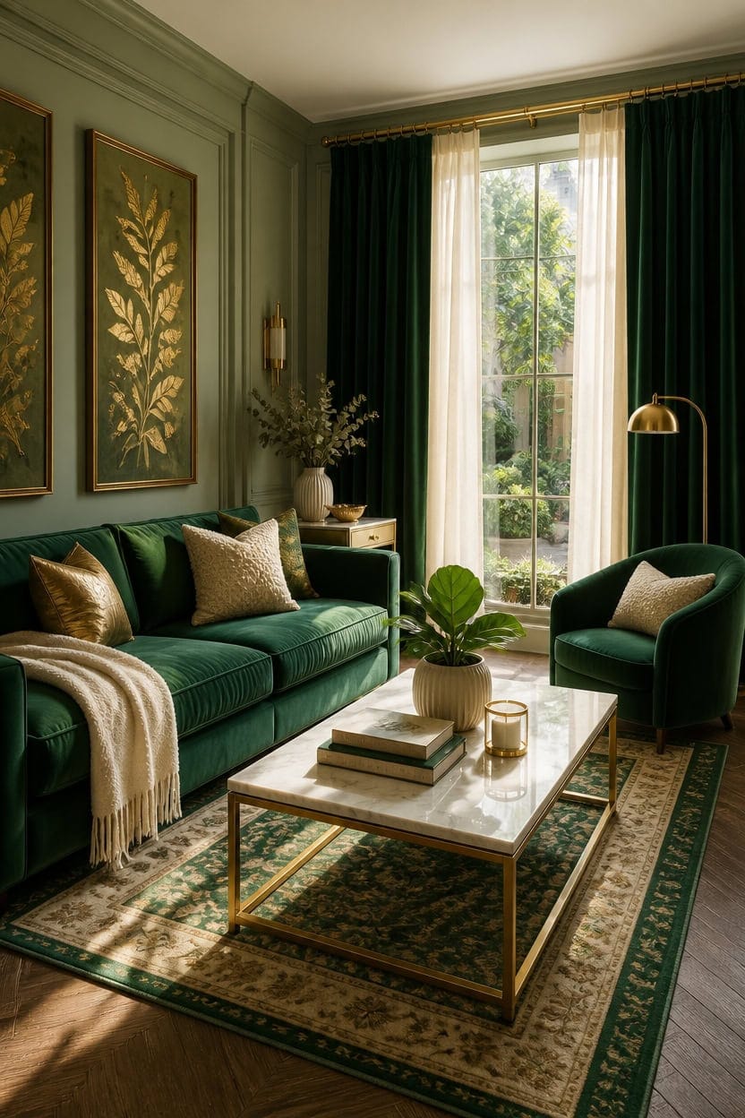 emerald green gold hardware decor