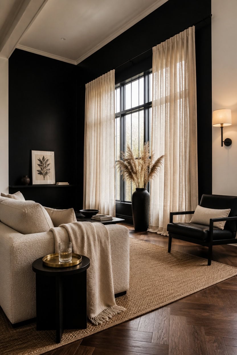 floor to ceiling cream curtains