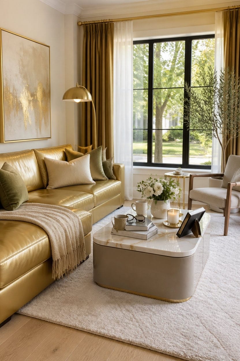 gold accent living room design