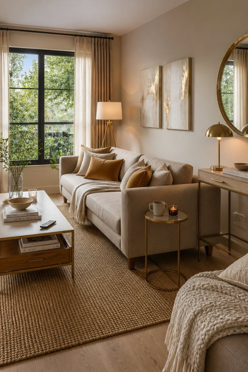 gold accented beige focal