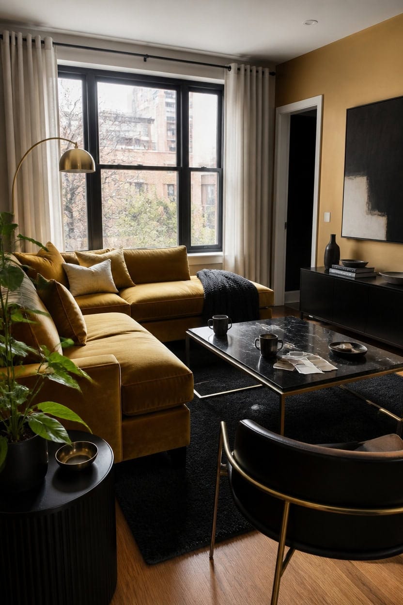 gold accented black gold room