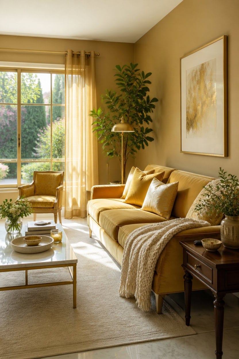 gold accented living room transformation