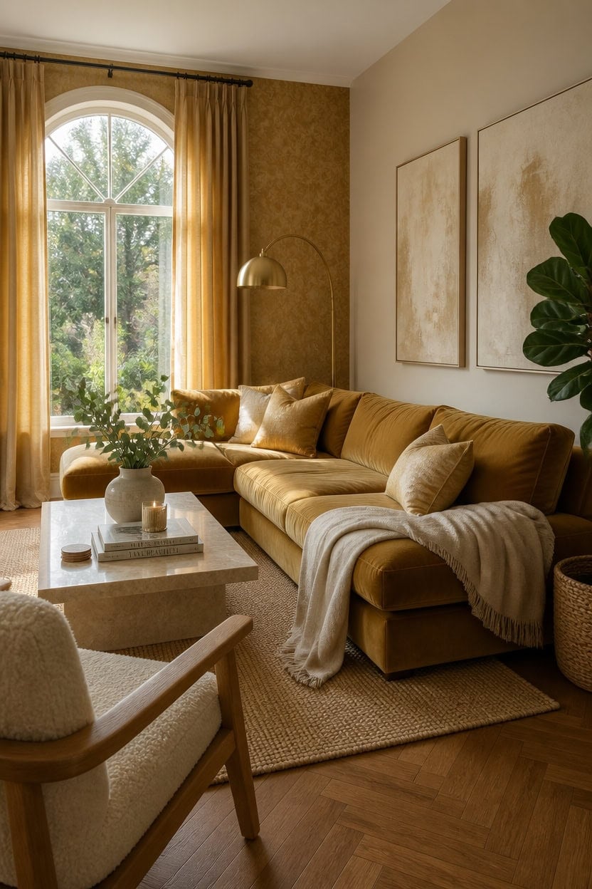 gold beige balanced drama