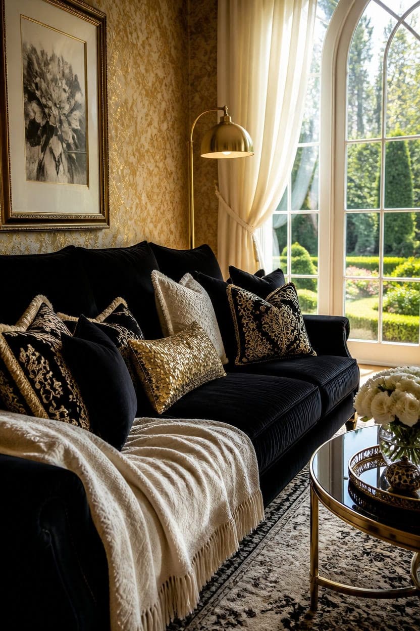 gold black accent pillow harmony
