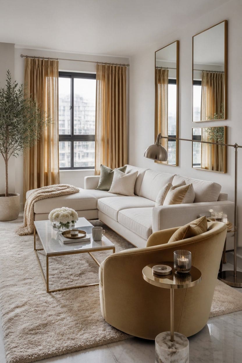 gold curtains mirrored elegance