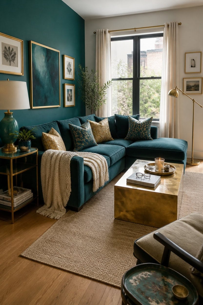 gold leaf teal living transformation