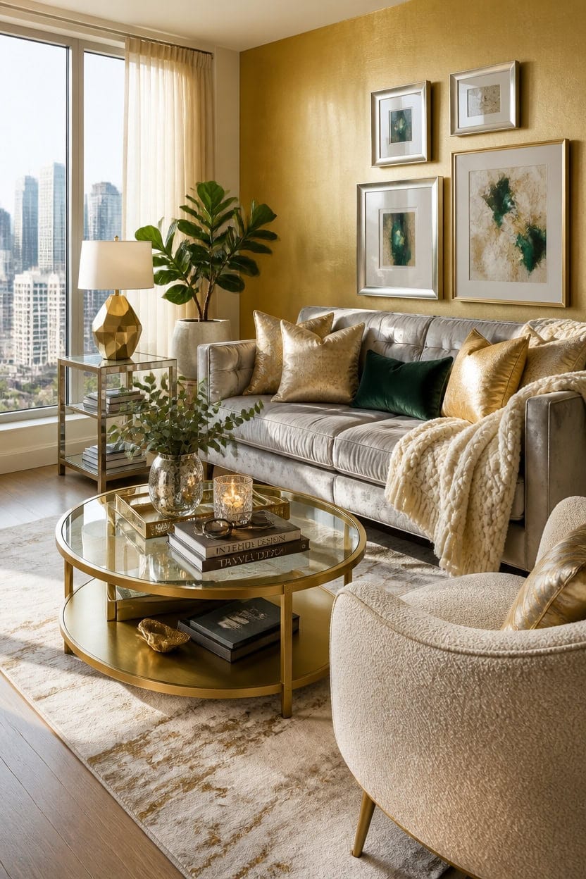 gold silver coffee table styling