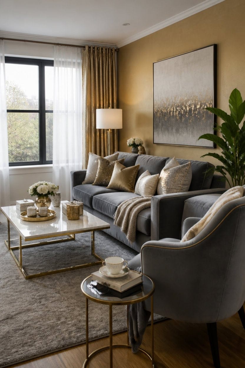 gold tipped velvet lounge
