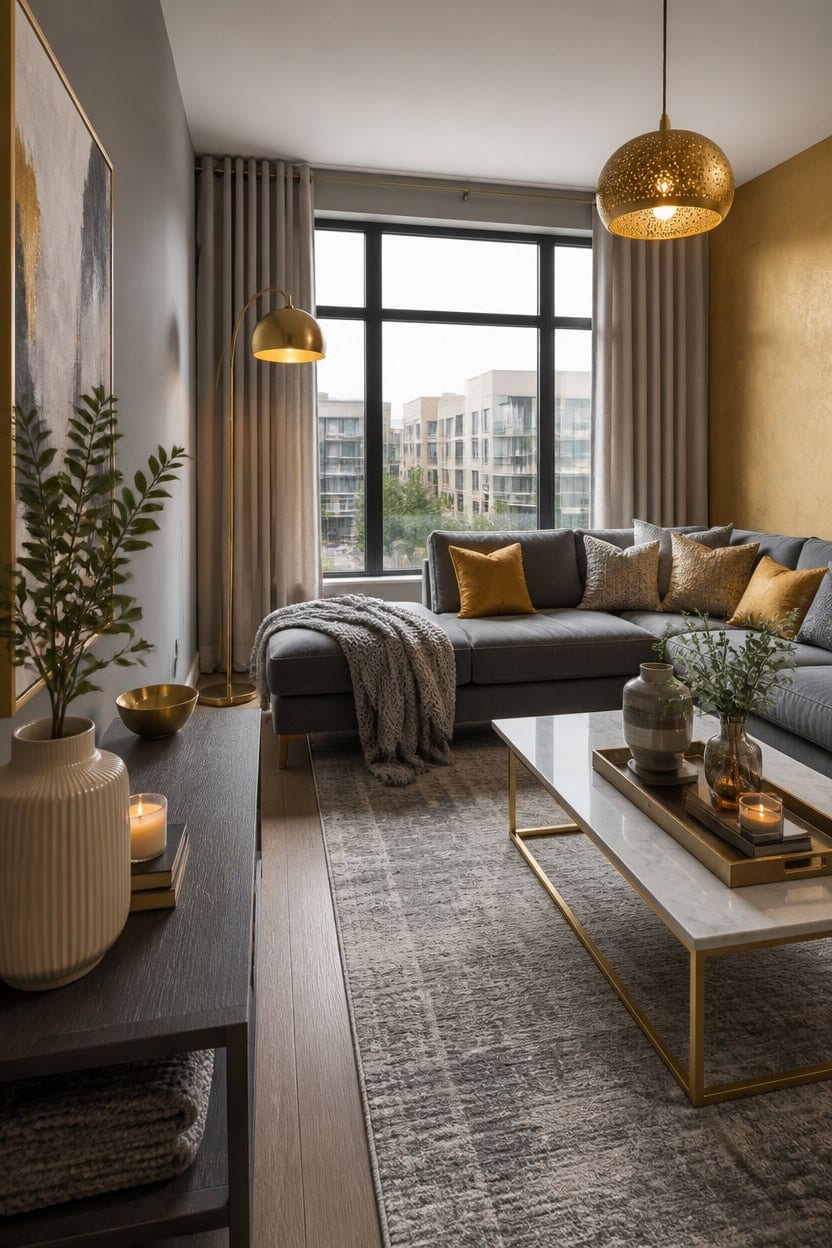 gold tone lighting accents