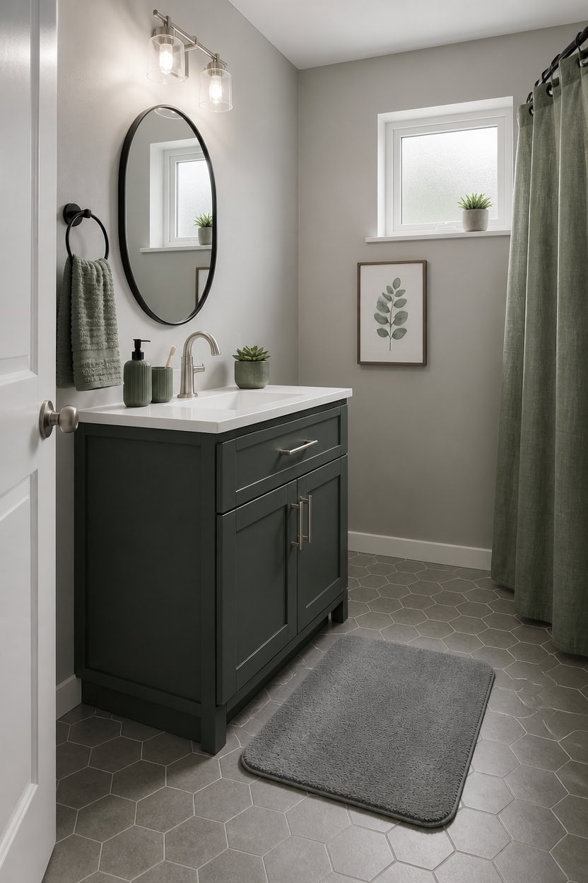 gray and green bathroom ratio