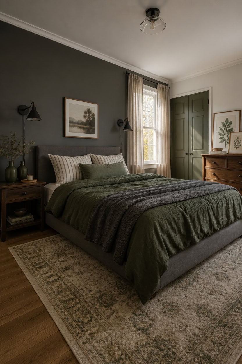 gray and green budget bedroom