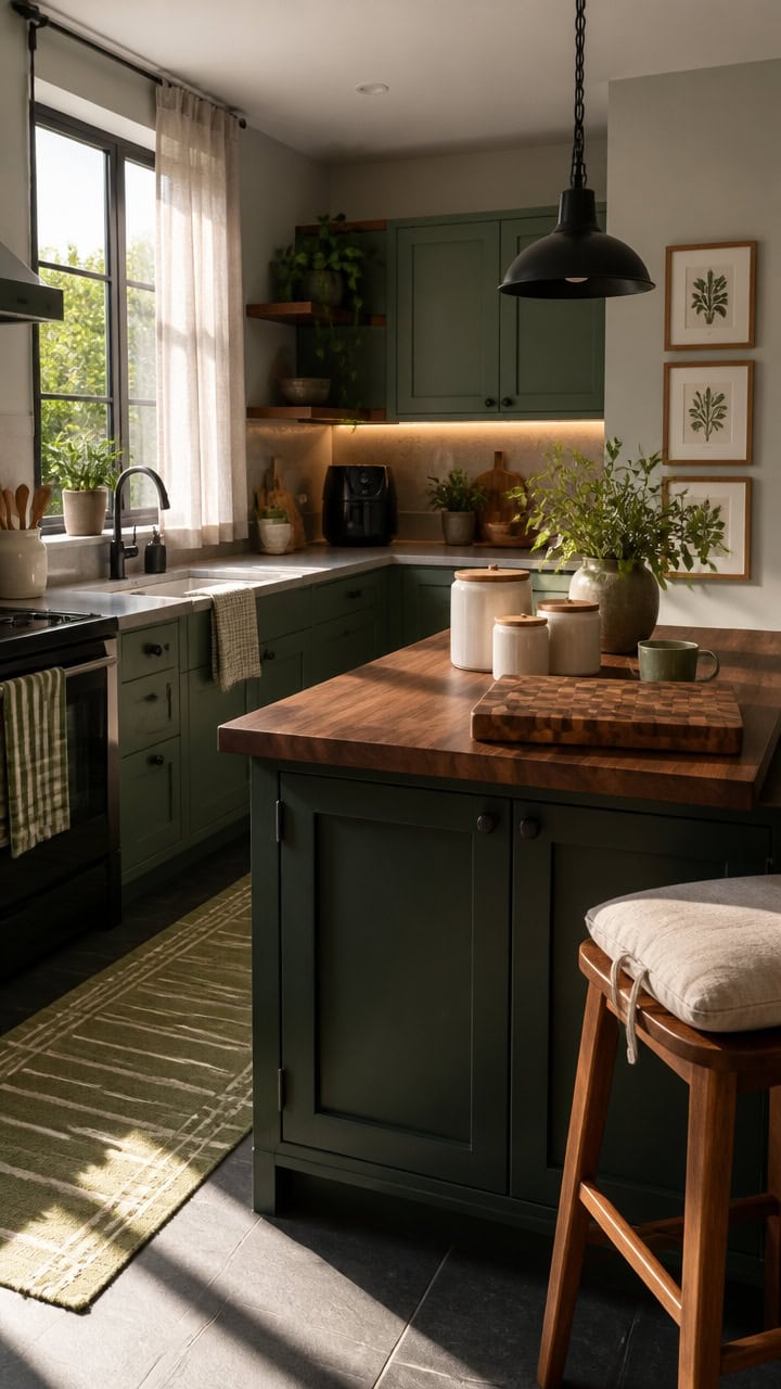 gray and green guestless kitchens