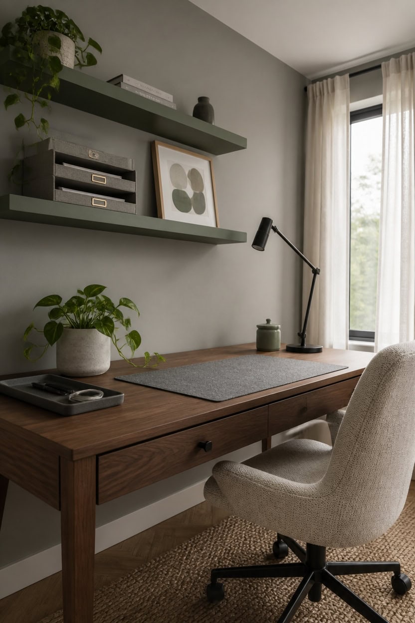 gray and green minimalist desk